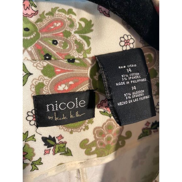 Nicole by Nicole Miller Size 14 Unlined Zip Front Long Jacket Green/Pink Floral - Picture 5 of 11